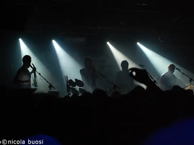 In this image I can see few people, few mics, few lights, watermark over here and I can see this...