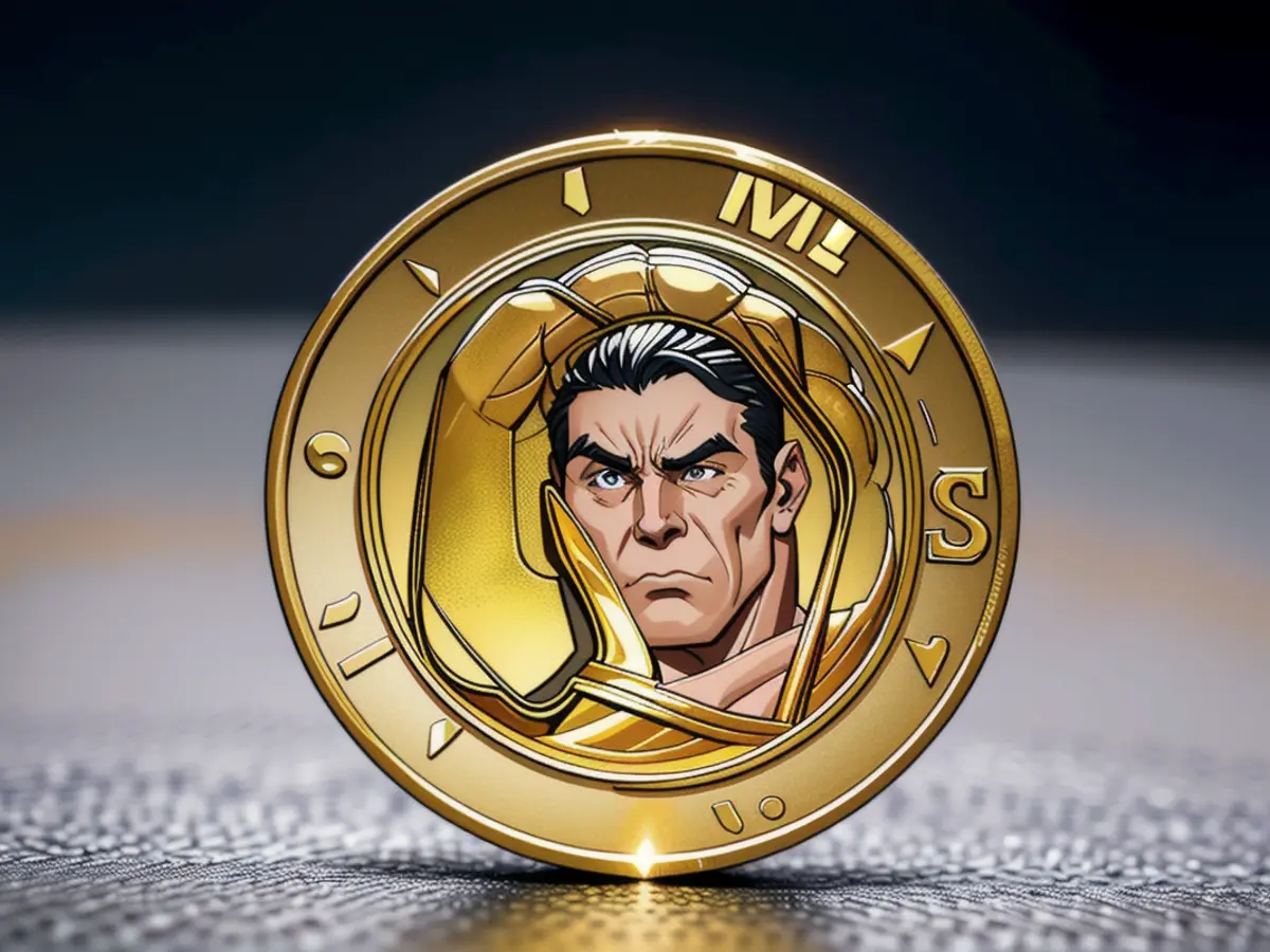 Portrayal of a Bitcoin: a coin with a golden hue, featuring the letter B on its surface.