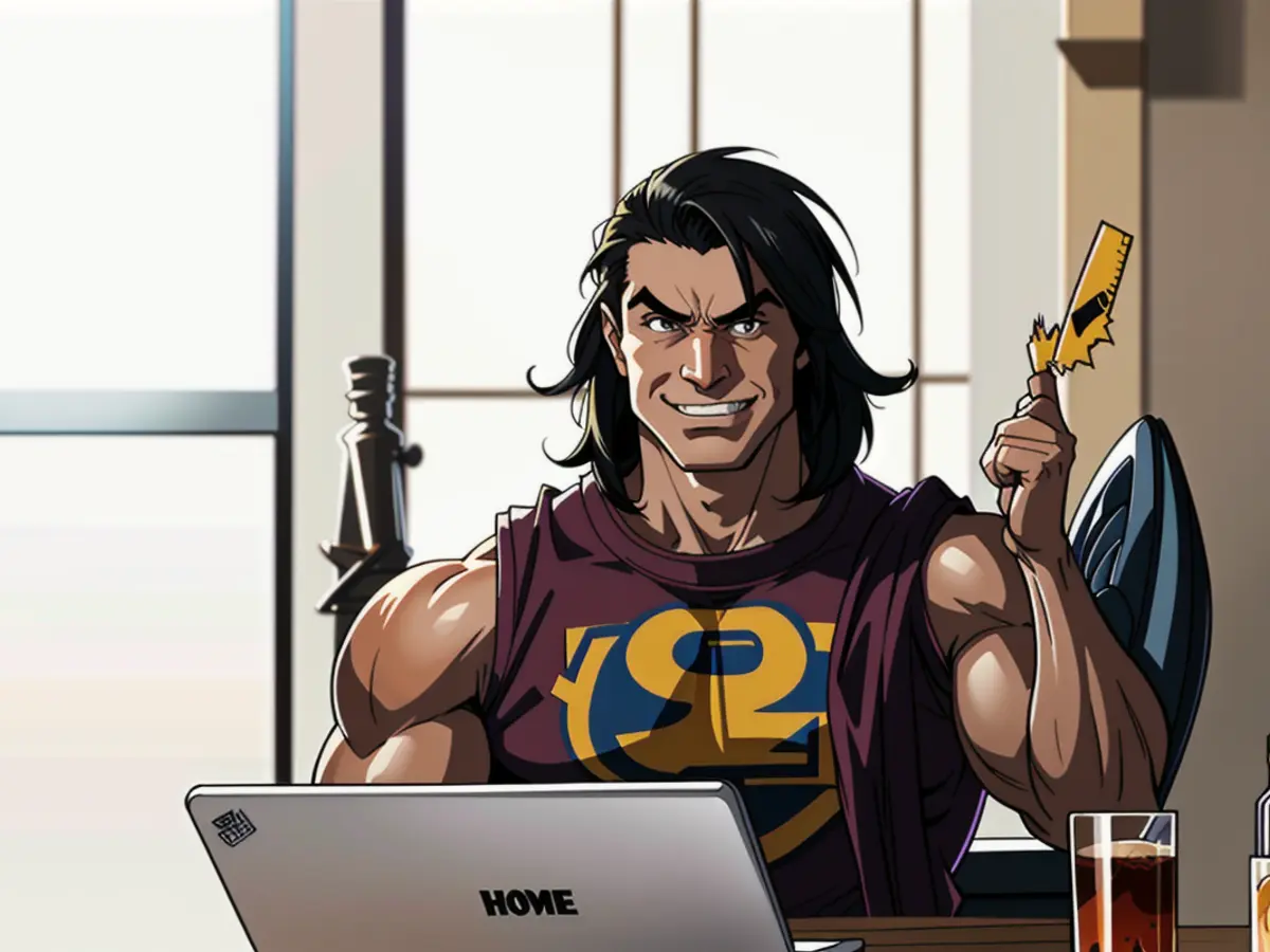 A financial backer displays satisfaction as he scrutinizes a screen on his laptop.