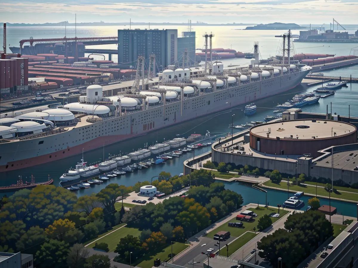 Lively shots capture the sprawling liquefied natural gas (LNG) terminal at Barcelona's bustling harbor, taken in December 2022.