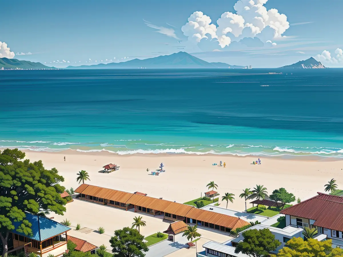 Overhead scene captures Tamarind Hills Resort's oceanic perspective in Antigua. Panoramic bird's-eye shot over Tamarind Hills Resort, Antigua's picturesque coastline.